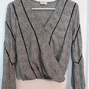 Sienna Sky Gray Long Sleeve Wrap Blouse